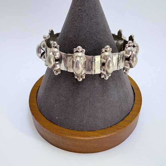 VTG Sterling Silver 925 Puffed Design Panel Link Bracelet Size 7.75" Length - Picture 2 of 11